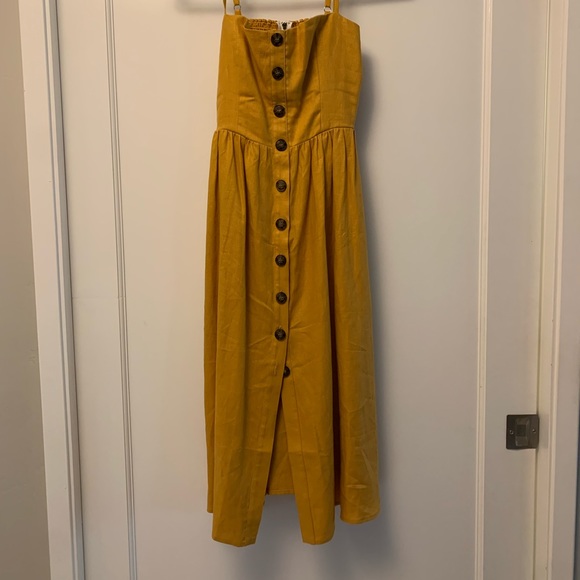 Reformation Dress-  Tori Linen Midi Dress in Ochre - Picture 2 of 7